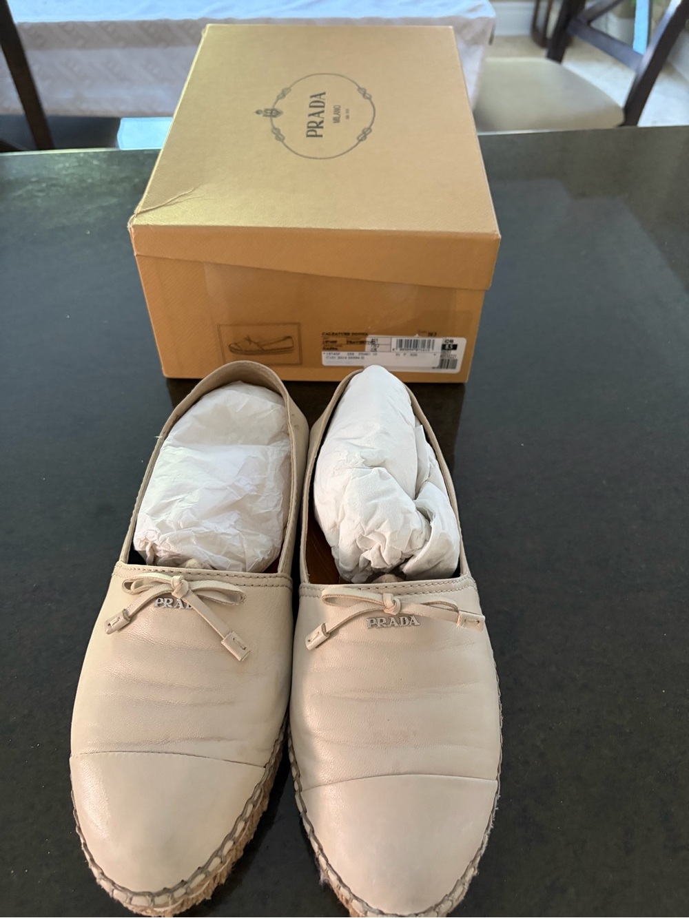 Prada Cream Leather Women’s Espadrille Flats